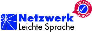 Logo vom Netzwerk Leichte Sprache. Darauf steht: Netzwerk Leichte Sprache. Daneben ist ein Zeichen für Leichte Sprache.