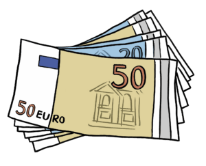 Mehrere Geldscheine. Ein Schein ist 50 Euro wert, andere sind 20 Euro wert.