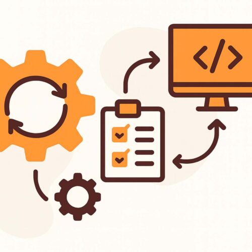 Skizze von Zahnrädern, Computer, Checkliste